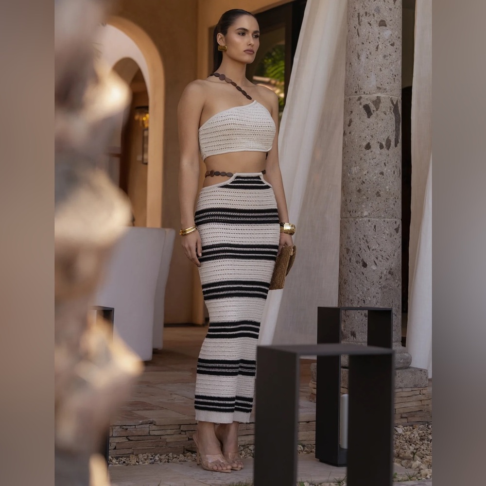 NWT JLUXLABEL Black and Cream Crochet Skirt Set